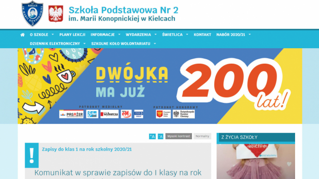 Witryna SP 2 Kielce